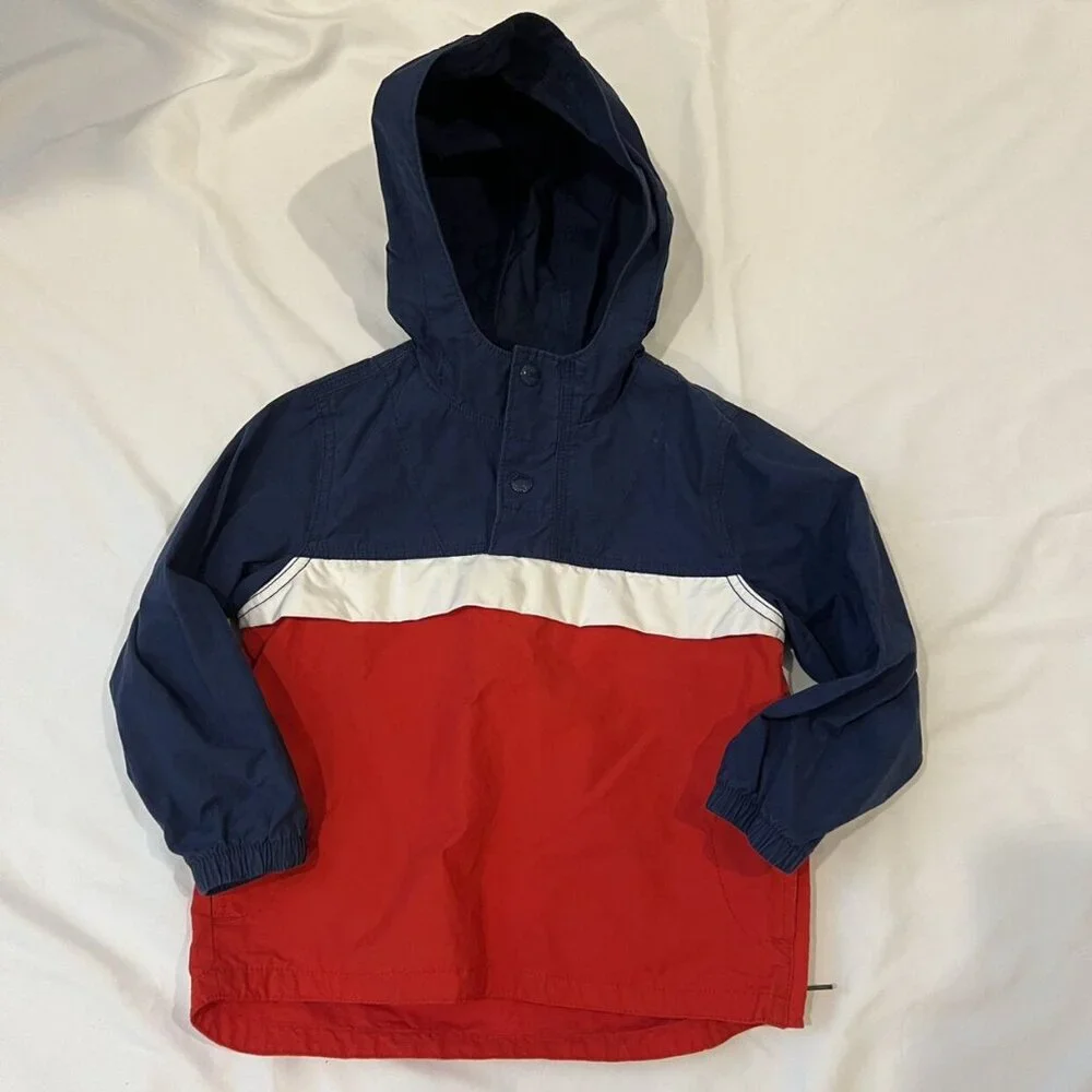 Gap Red White And Navy Blue Windbreaker Pullover Jacket Size 4